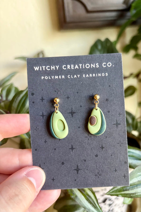 Avocado Dangle Polymer Clay Earrings