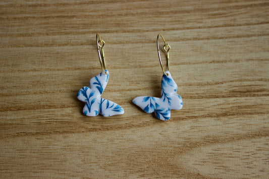 Foliage Butterfly Dainty Hoop Polymer Clay Earrings