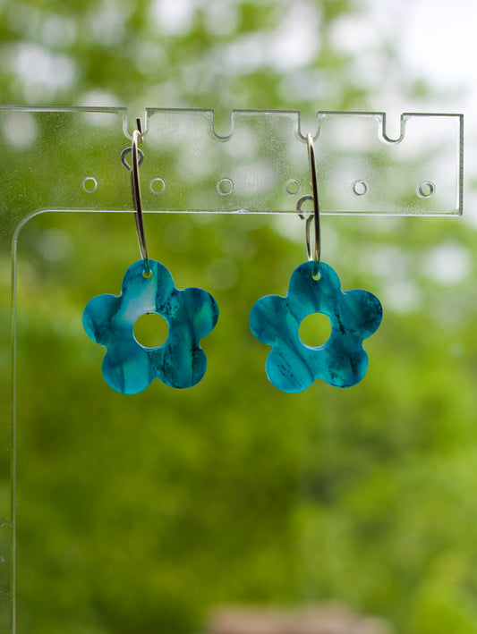 Mermaid Daisy Gold Hoop Polymer Clay Earrings