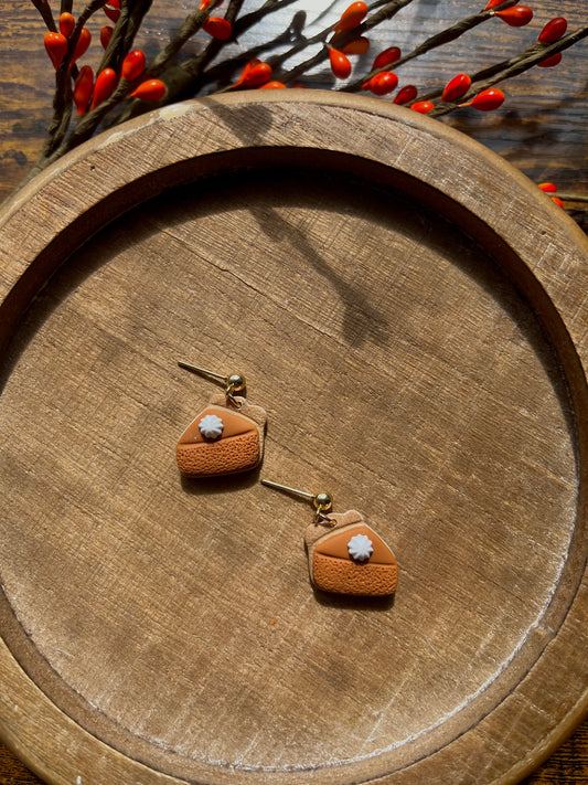 Slices of Pumpkin Pie Polymer Clay Ball Post Dangle Earrings