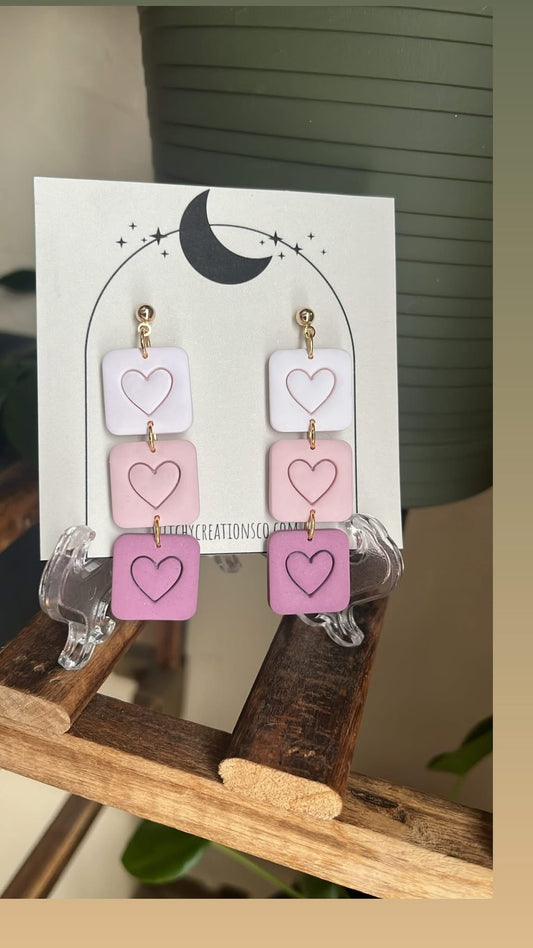 Heart Trio Clay Dangle Earrings