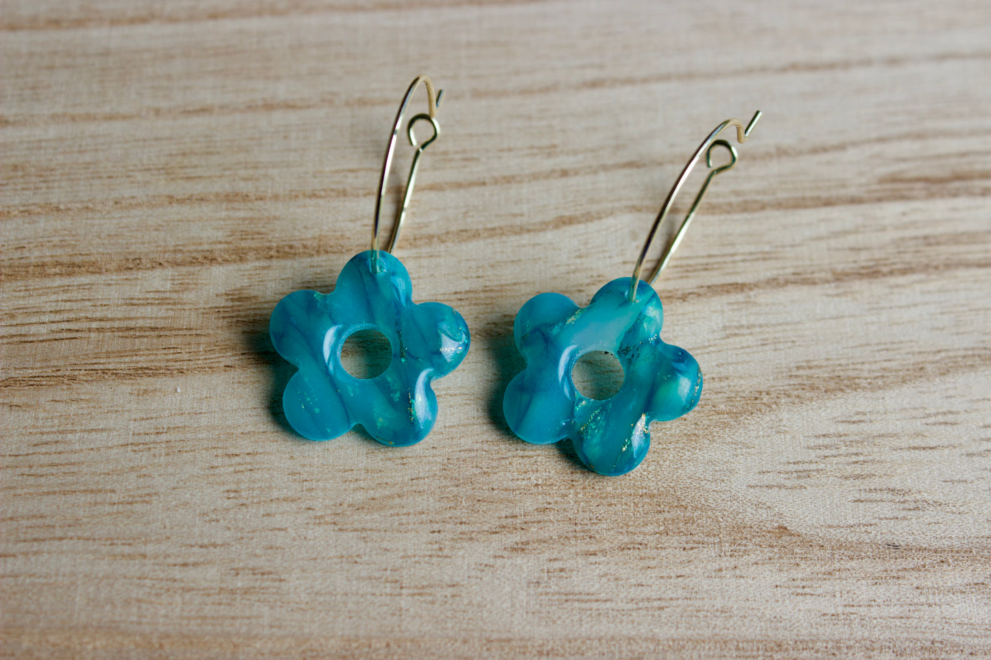 Mermaid Daisy Gold Hoop Polymer Clay Earrings