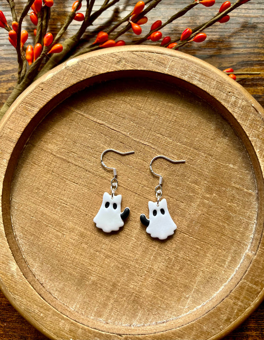 Kitty Ghost Polymer Clay Dangle Earrings