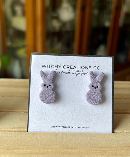 Marshmallow Bunny Polymer Clay Stud Earrings