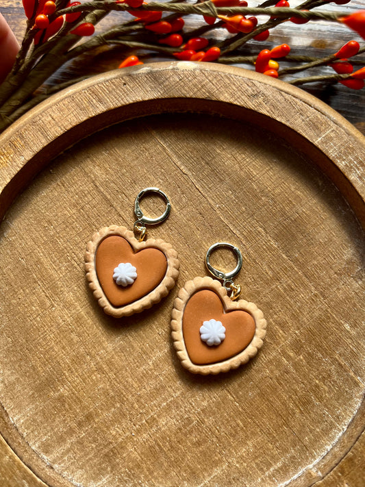 Heart Shaped Pumpkin Pie Polymer Clay Dangle Earrings