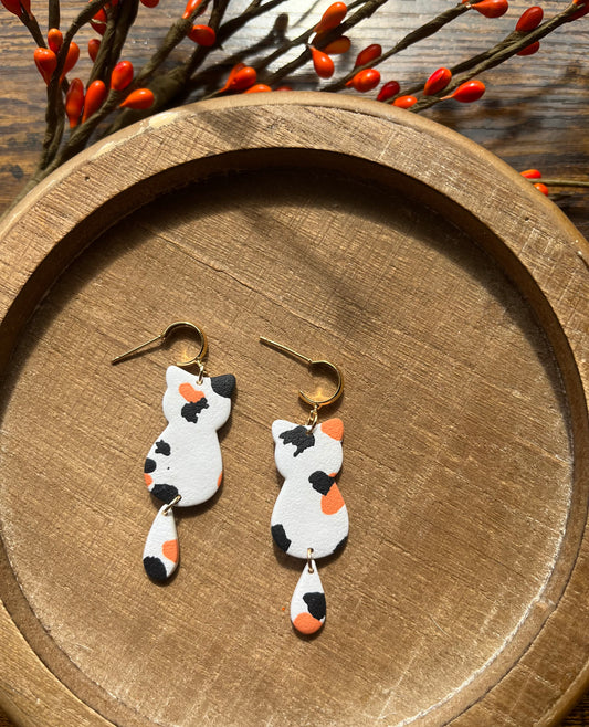 Kitty w/dangle tail Polymer Clay Earrings
