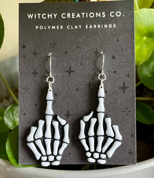 Skeleton Middle Finger Polymer Clay Dangles