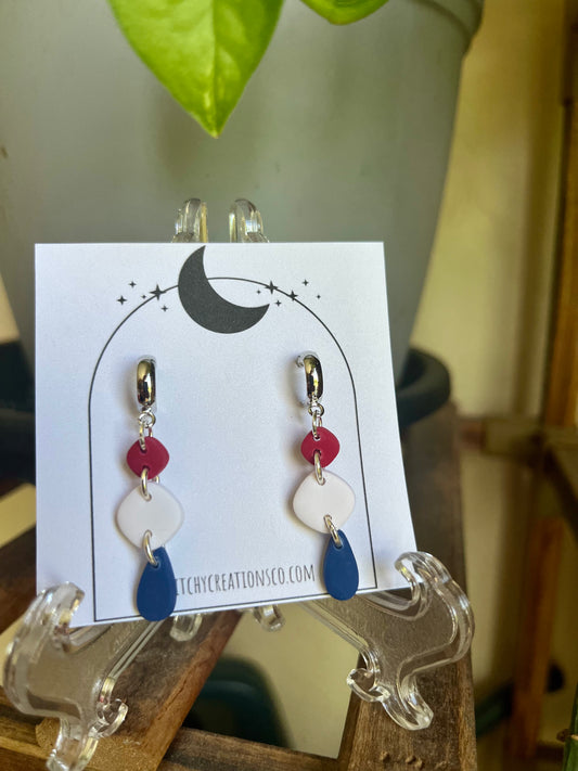 Red, White, & Blue Petite Polymer Clay Dangle Earrings