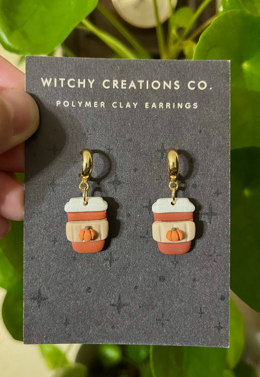 Pumpkin Spice Latte Half Huggie Polymer Clay Earrings