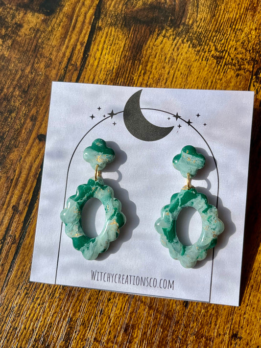 “Moss Agate” Polymer Clay Stud Dangle Earrings