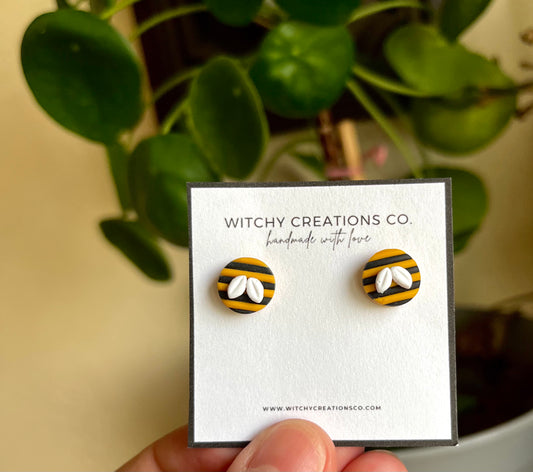 Bumble Bee Circle Polymer Clay Studs