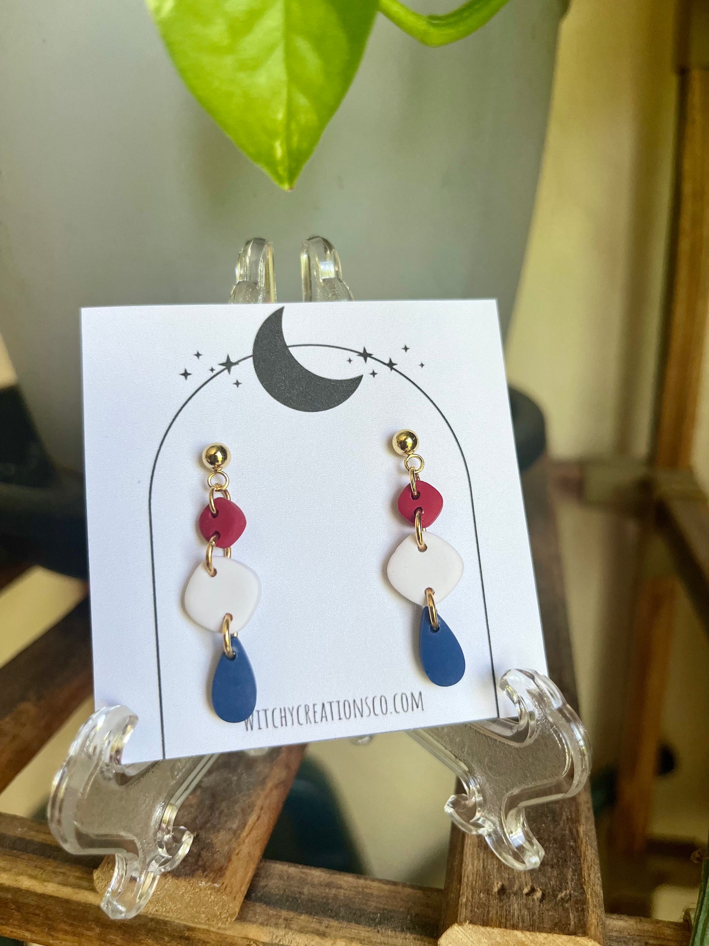 Red, White, & Blue Petite Polymer Clay Dangle Earrings