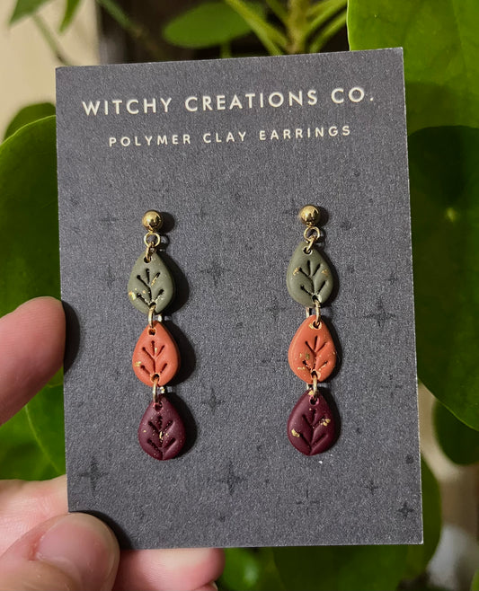 Three Leaf Polymer Clay Dangle Earrings