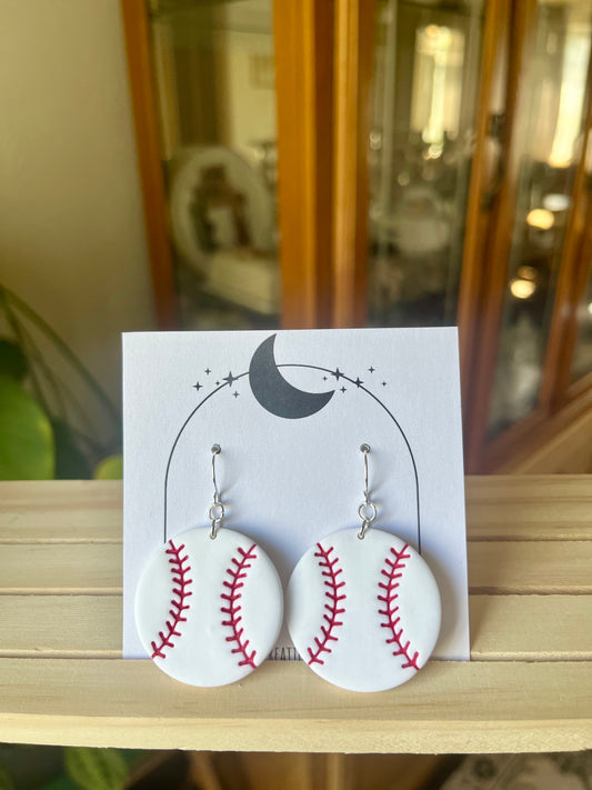 Baseball Dangle Polymer Clay Earrings