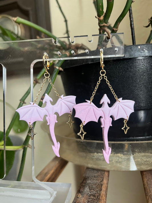 Strawberry Milk Dragon Clay Earrings