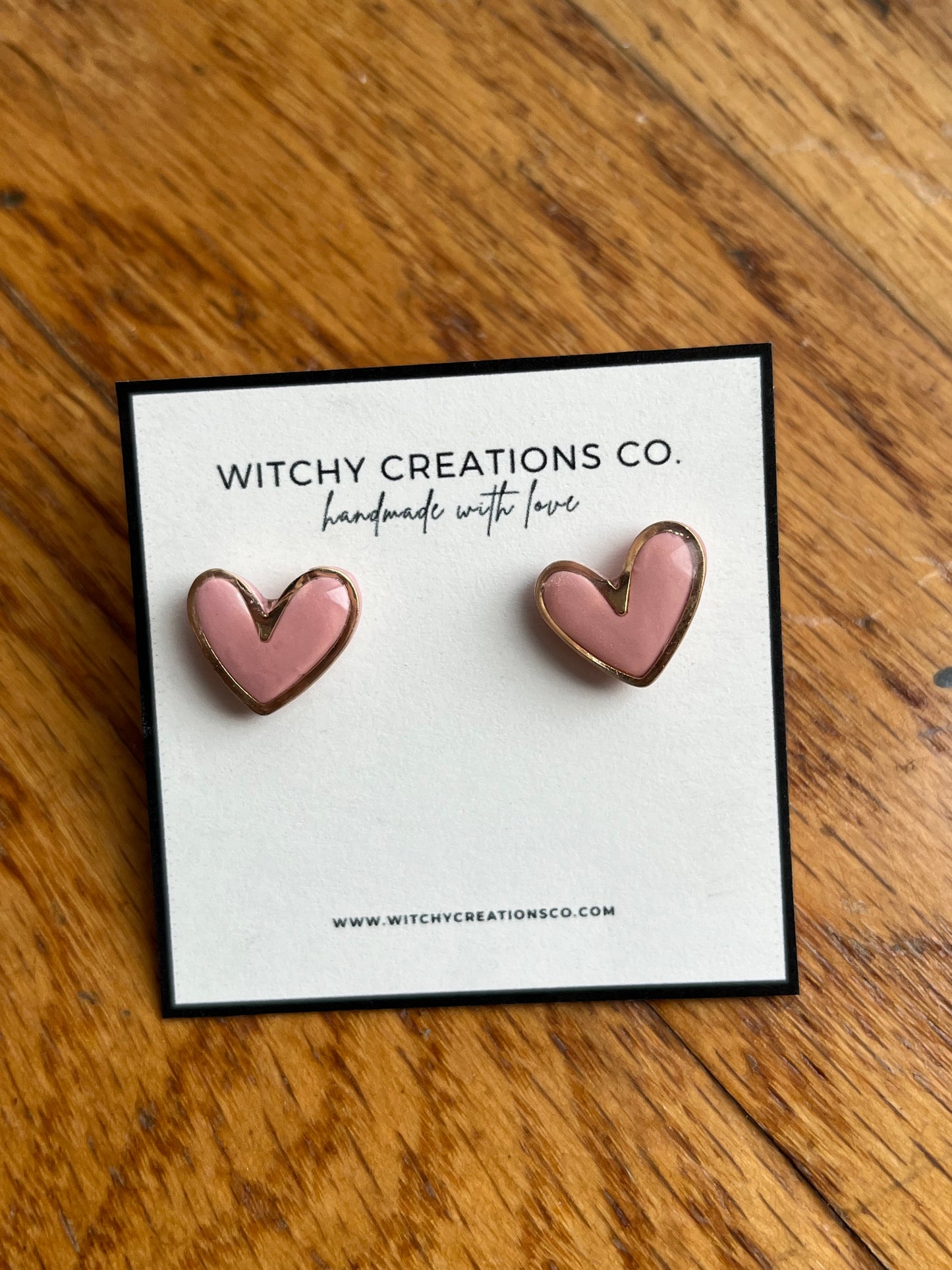 Gold Heart Outlined Clay Stud Earrings