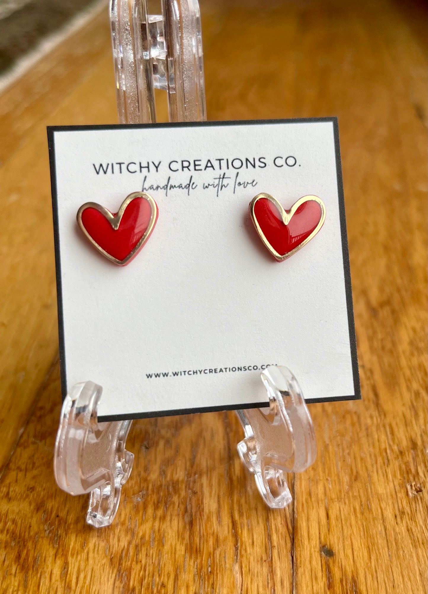 Gold Heart Outlined Clay Stud Earrings