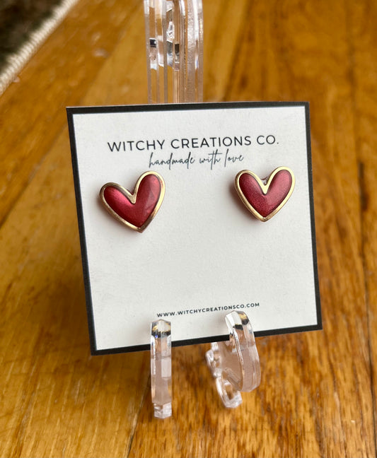 Gold Heart Outlined Clay Stud Earrings
