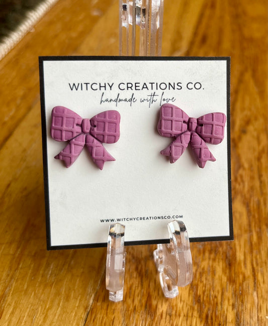 Textured Bow Stud Clay Earrings