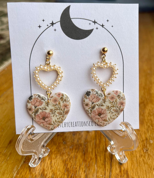 Vintage Heart Clay Dangle Earrings