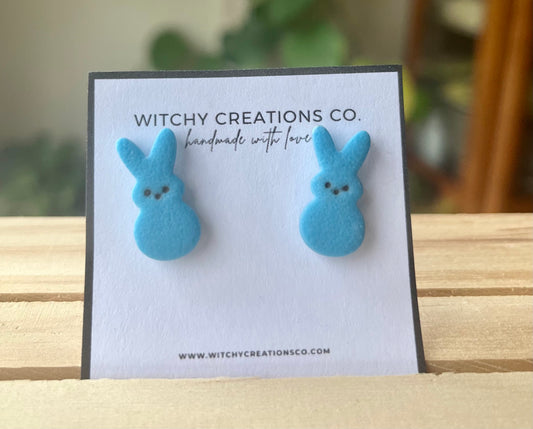 Neon Mallow Bunny Polymer Clay Stud Earrings