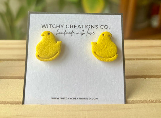 Neon Mallow Peeps Polymer Clay Stud Earrings