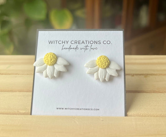 Half Daisy Polymer Clay Stud Earrings