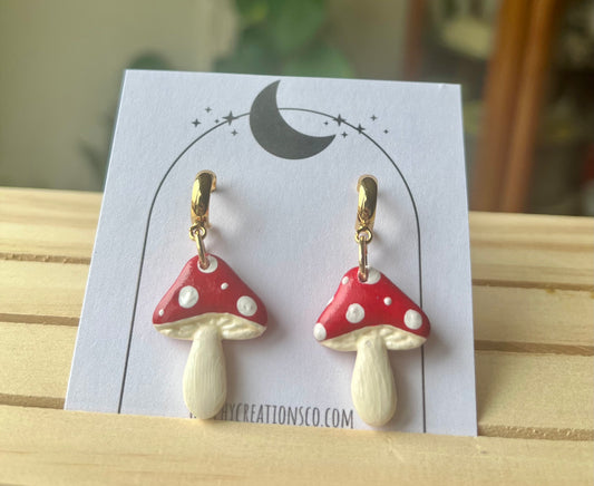 Handpainted Mushroom Polymer Clay Earrings