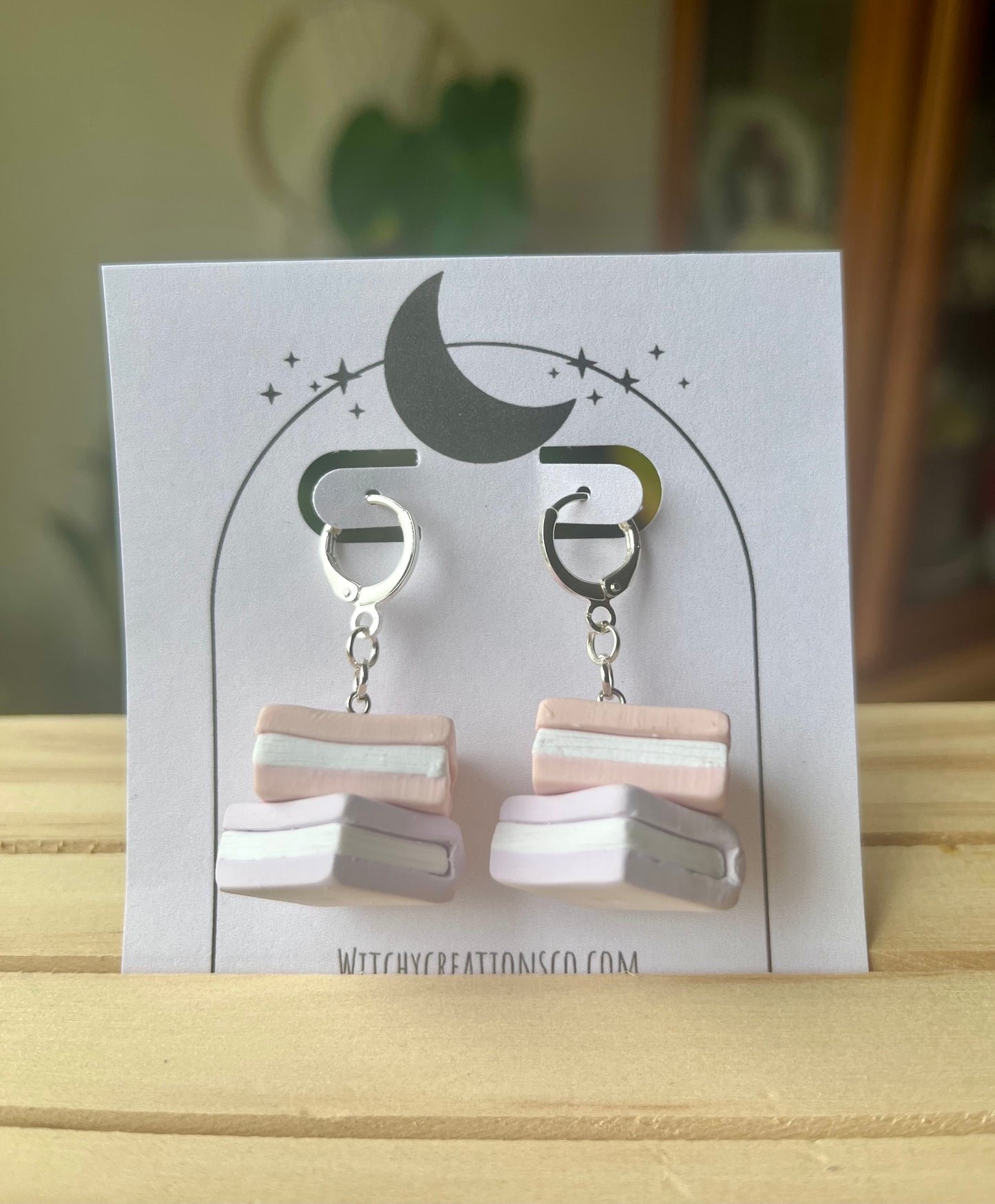 Spring Stacked Books Lever Back hoop Polymer Clay Earrings