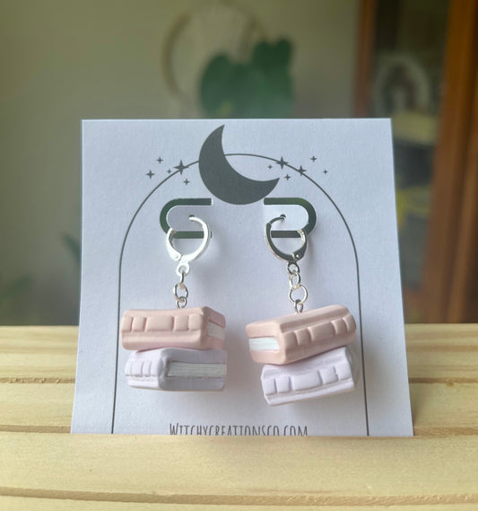 Spring Stacked Books Lever Back hoop Polymer Clay Earrings