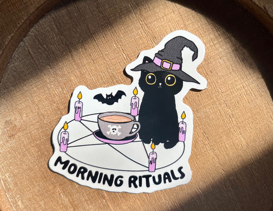Morning Rituals Black Cat Vinyl Waterproof Sticker