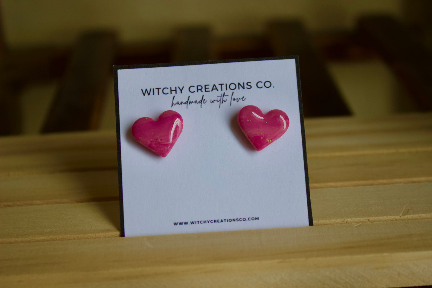 Pink Galaxy Heart Polymer Stud Earrings