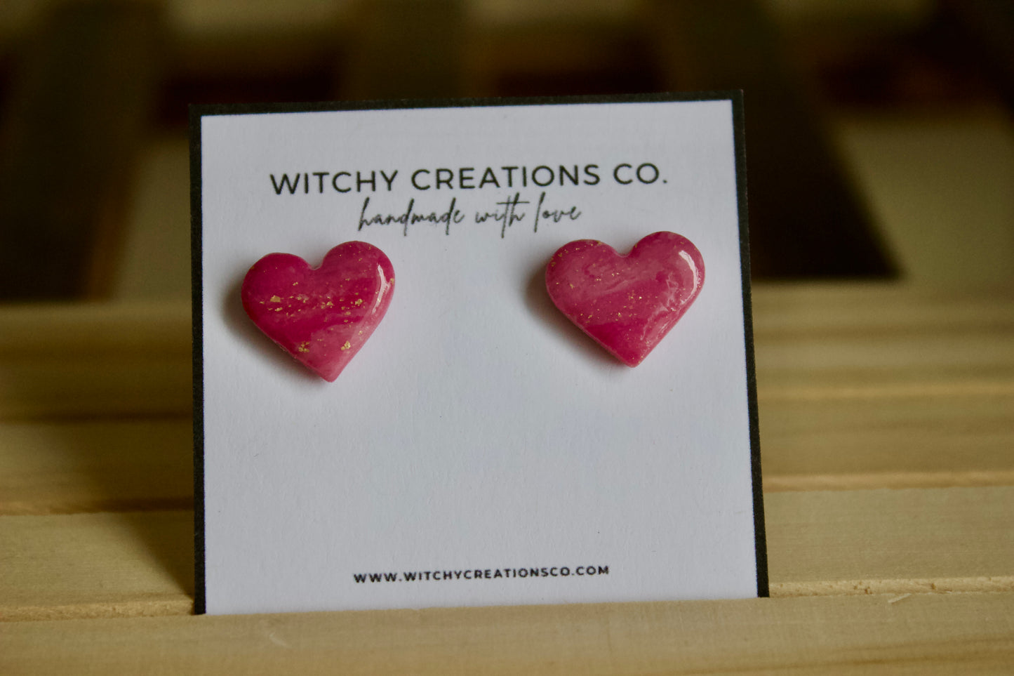 Pink Galaxy Heart Polymer Stud Earrings