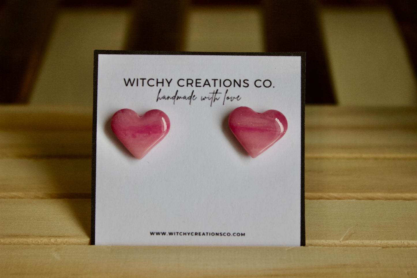 Pink Galaxy Heart Polymer Stud Earrings