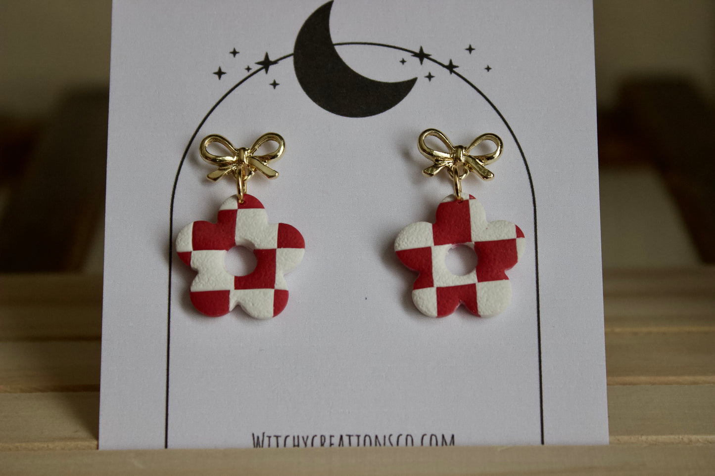 Checkered Daisy Polymer Clay Earrings