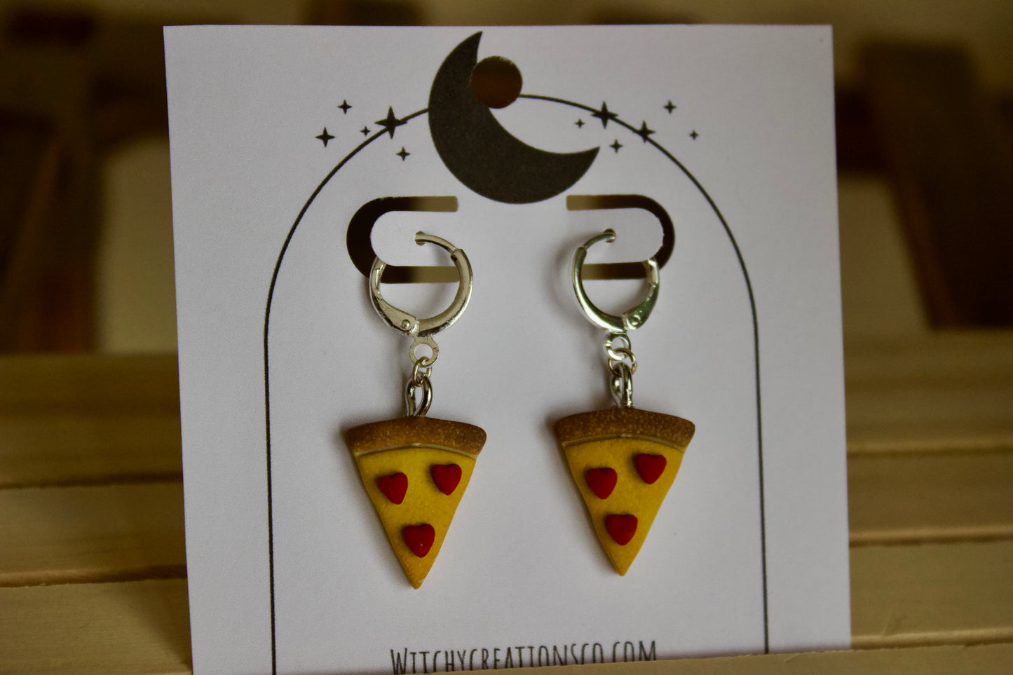 Pizza w/ Heart Pepperoni Polymer Clay Earrings
